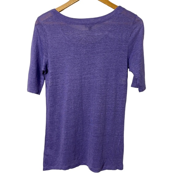 Talbots Linen T-shirt with Crochet Scoop Neck Size XS Purple - Picture 2 of 5